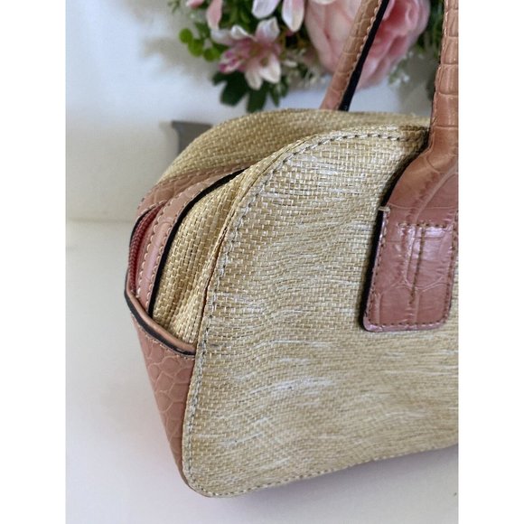 Vintage Tommy Hilfiger Tan Pink Bagette Handbag Purse Faux Alligator Print 11X7 - Picture 8 of 16